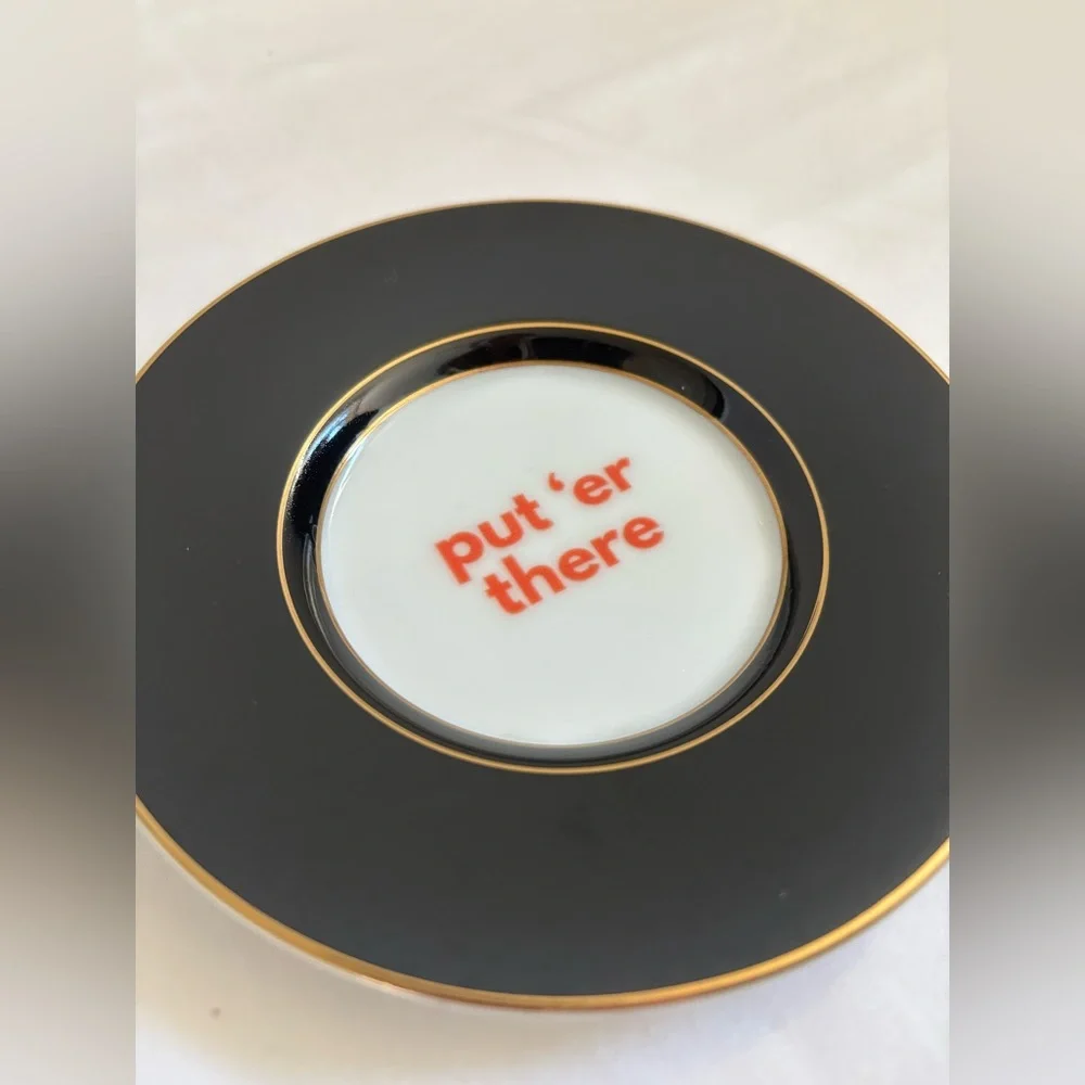 Upcycled catch-all keepsake dish with black and gold detail